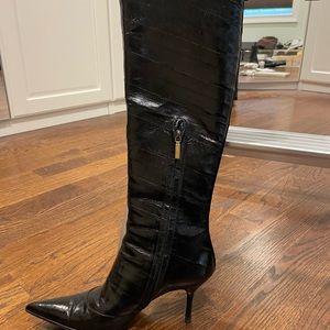 Dolce & Gabbana Knee high boots. Pointy toe, side zip, Black croc. Like new